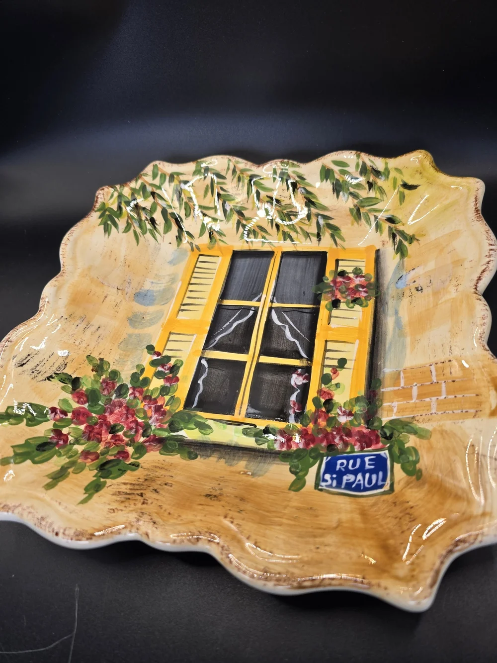 Set Of 4 Rue de Paris Collector Salad Plates, Hand Painted Ceramic, Paris